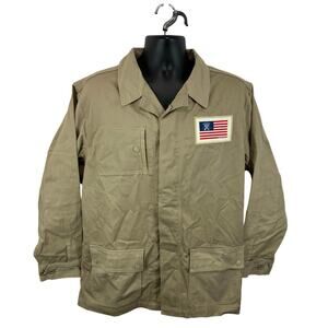 Diamond Supply Co Canvas Shirt Jacket Lightweight Tan Skater Utility USA Flag XL
